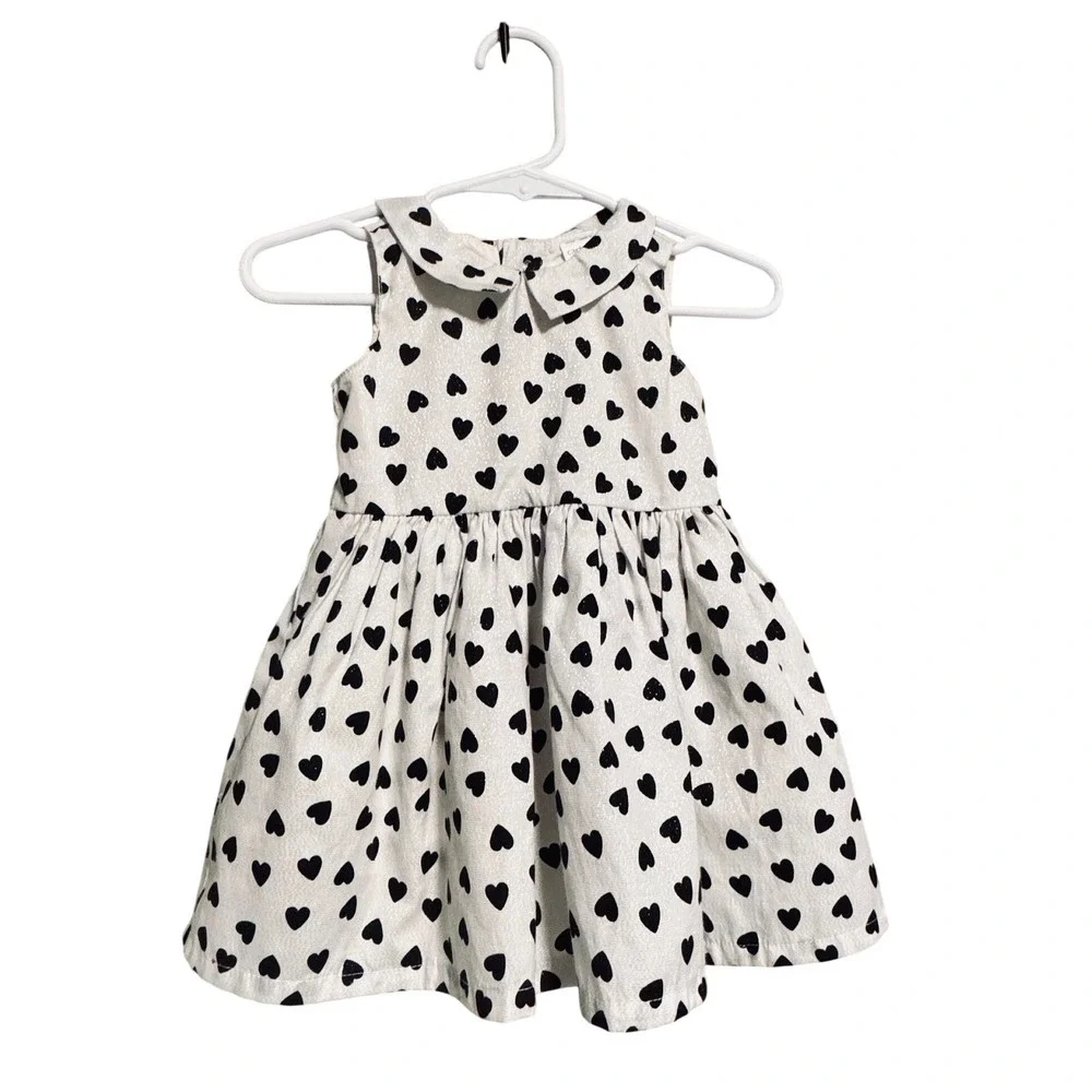 Carter's Dress Collared White & Black Heart Print Mod Special Occasion 6 Months